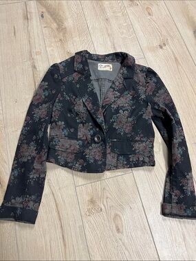 Free People Black Floral Cropped Blazer Jacket